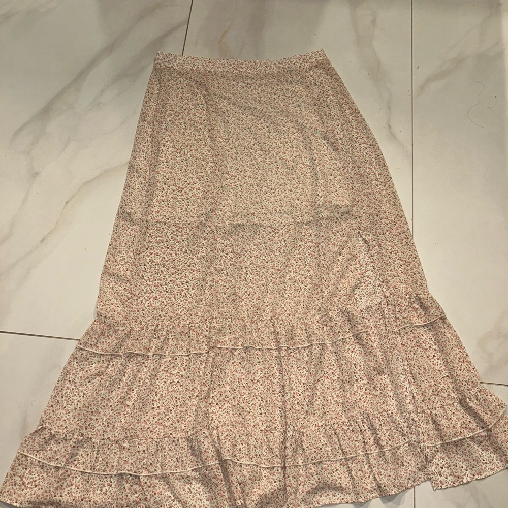 Tan Trumpet Tiered Maxi Skirt for Resort Wear